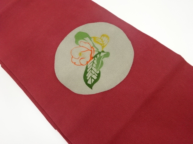 JAPANESE NAGOYA OBI / CHIRIMEN / KATAZOME / CAMELLIA